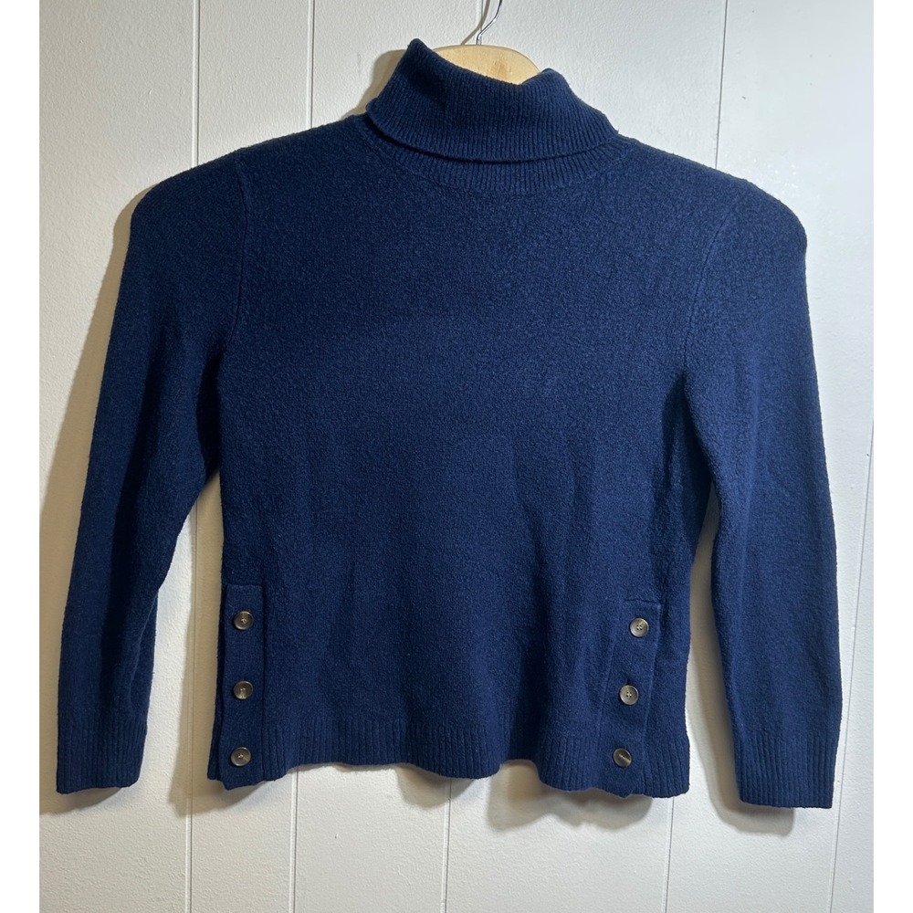 J.Crew Womens Navy Blue Textured‎ Turtleneck Sweater Side Button BC907 Size M